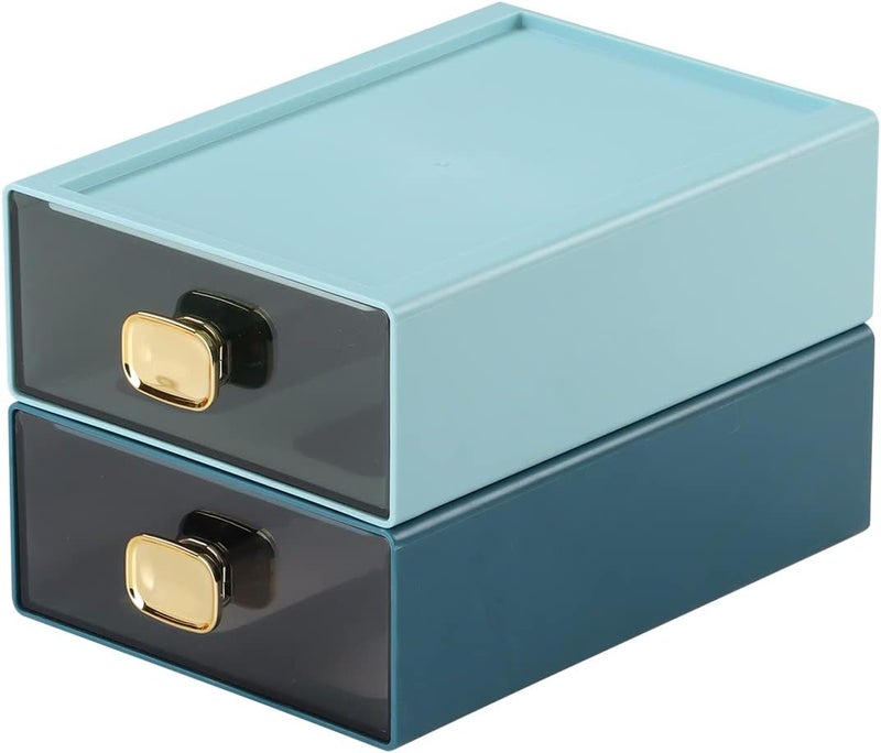 OSteed Spacious Desk Drawers, Stackable Desktop Organizer, Plastic Storage Box for Office, School & Home Supplies (2 Middle Drawers, BU & CYAN) - Image 1